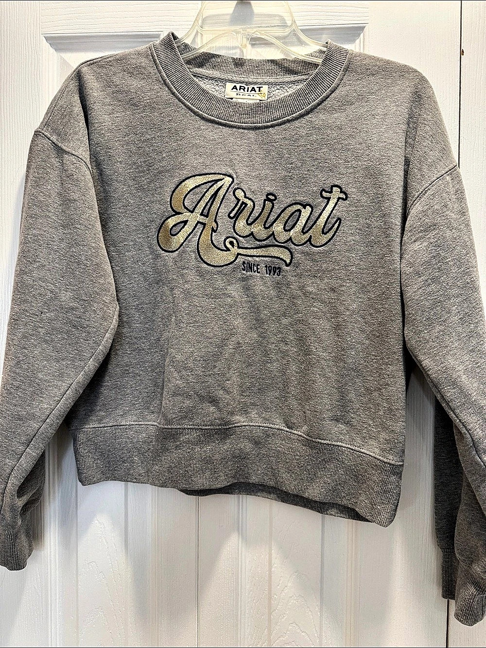 Ariat REAL Logo Script Sweatshirt Gray Women'Small cropped